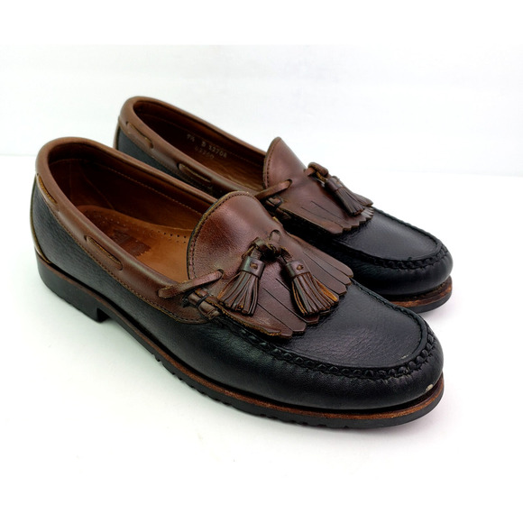 Allen Edmonds Nashua Mens Sz 9.5 Brown Black Leather Slip On Tassel Loafer Shoes - Picture 1 of 11